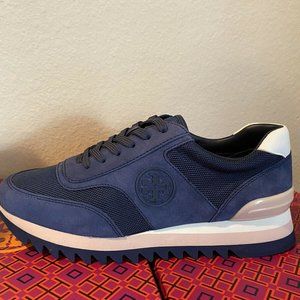 TORY BURCH SAWTOOTH LOGO SNEAKERS ROYAL NAVY NEW IVORY SEA SHELL PINK WOMEN 8.5